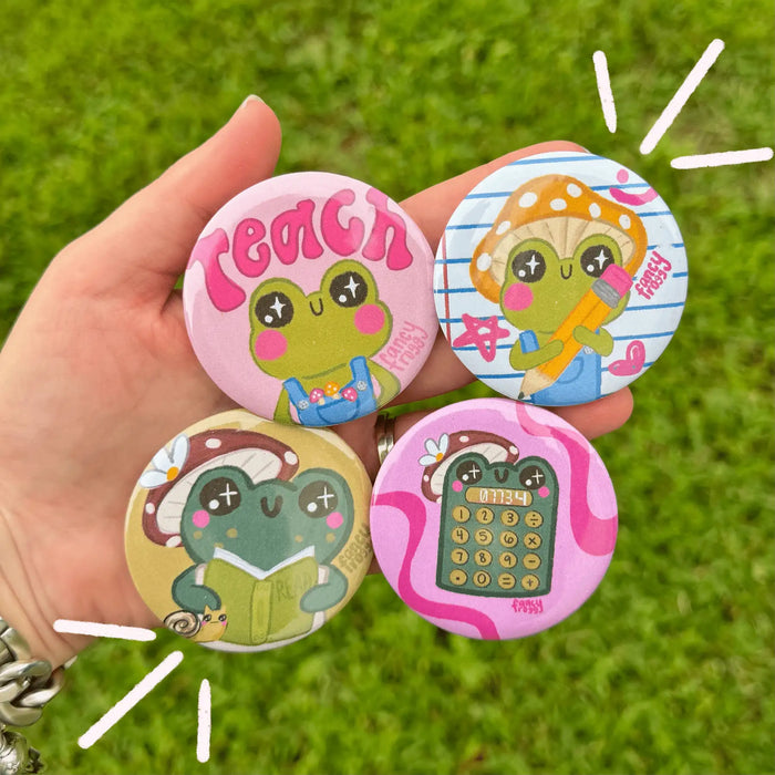 Froggy Teacher Button Pin Pack – Set of 4 (2.25”)