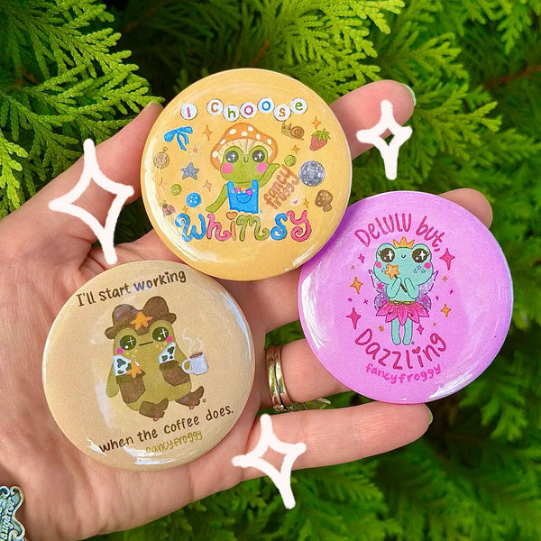 Froggy Button Pin Pack – Set of 3 (2.25”)
